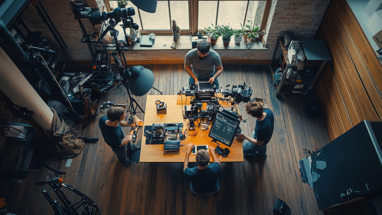 On-set DIT company using MASV Multiconnect for remote dailies upload. Film crew and equipment at work.