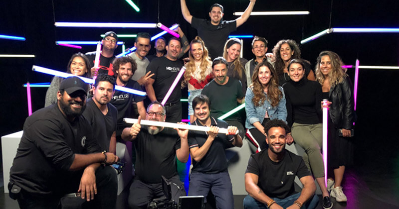 MASV-Thunder4-Productions-Set-2 Thunder4 Productions team on set with multicoloured lights