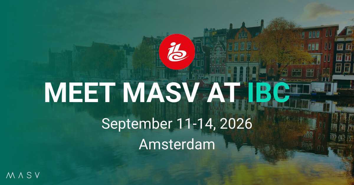 Meet MASV at IBC event in Amsterdam, September 11-14, 2026. Media asset transfer event.