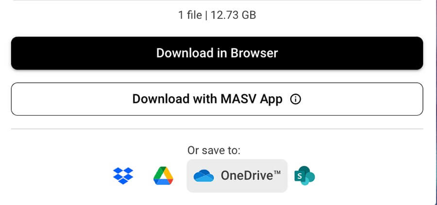 Save-to-onedrive a mouse hovers over a save to OneDrive button in MASV